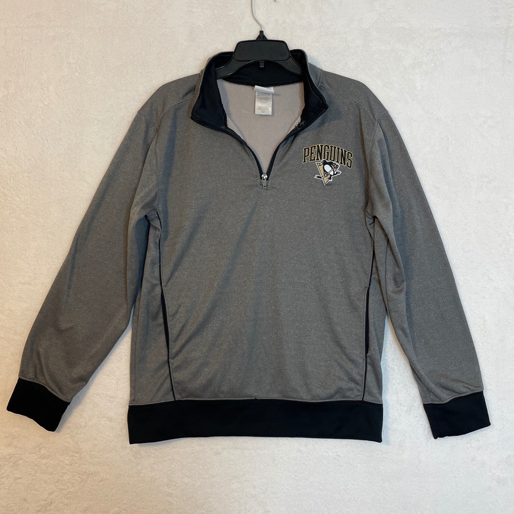 Pittsburgh Penguins NHL 1/4 Zip Pullover Gray Black Fleece Lined M